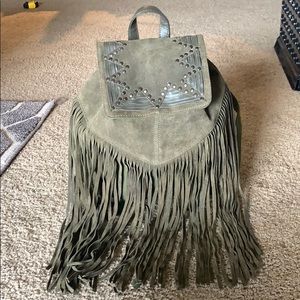 Forest green canvas fringe backpack